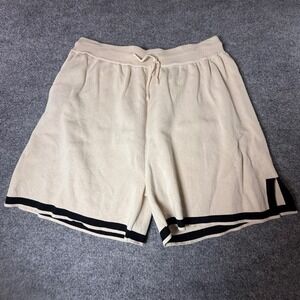 Knit Lounge Shorts Beige Viscose Drawstring Elastic Waist XL Cozy Relaxed Fit